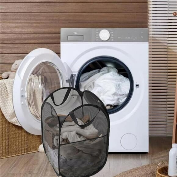 Mesh Pop Up Laundry Hamper Set Foldable Collapsible Bags for Dorm or Travel - Picture 4 of 8